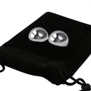 Stainless steel balls on a black pouch, designed for sensual fitness and intimate confidence enhancement.