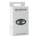 Sportsheets Steele Balls packaging from Sex and Mischief Collection, stainless steel design for sensual fitness and confidence.