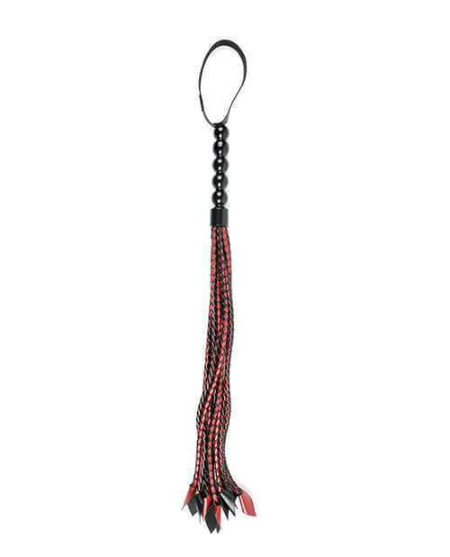 Saffron Braided Flogger with faux leather strands and braided design, perfect for intense sensory experiences.