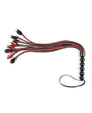 Saffron Braided Flogger by Sportsheets with braided faux leather strands and black-red design for intense sensations.