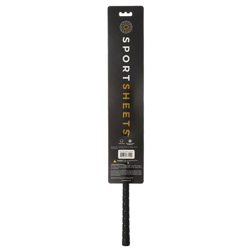 Sportsheets Motivator Crop packaging featuring sleek design and firm grip, an essential BDSM accessory for enthusiasts.