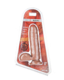Major Dick Marines Caramel Tan Uncut Dildo in packaging, 6 inches by 1.6 inches, harness compatible, suction cup base.