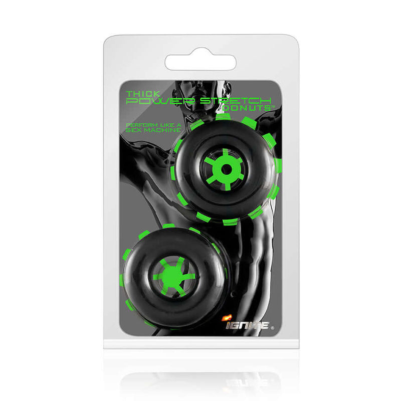 Si Novelties Ignite series Thick Power Stretch Donuts 2 Pack Black, cock rings for men to prolong male climax and enhance performance.
