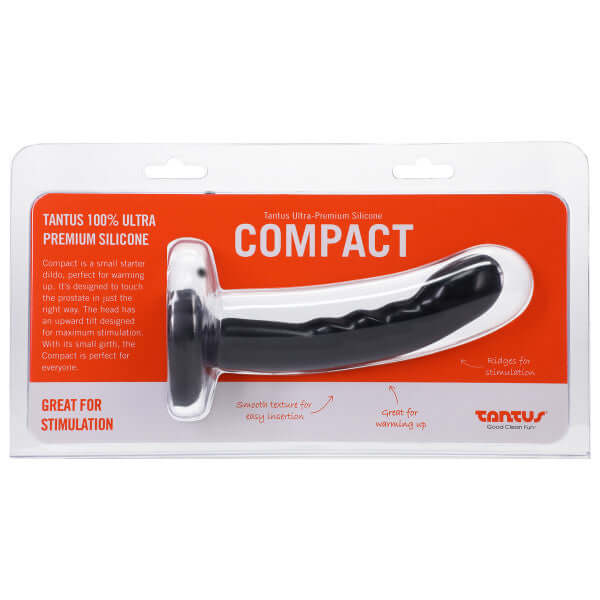 Tantus Silicone Compact Black Dildo in Packaging for Prostate and G-Spot Stimulation. Ideal Starter for Warming Up and Precision Targeting