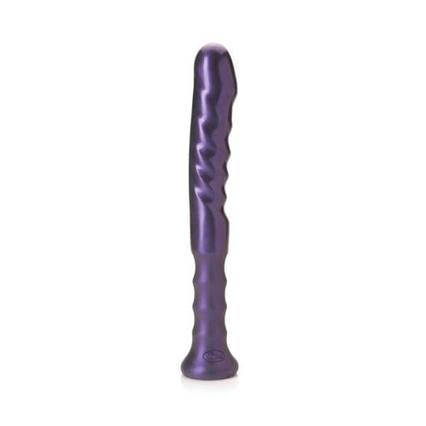 Echo Handle Amethyst Dildo from Tantus with ergonomic grip handle in purple color
