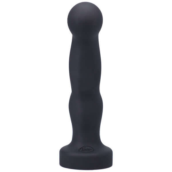 P-Spot Vibrating Onyx Black Dildo by Tantus for prostate pleasure with curved design and angled ball end for precision stimulation