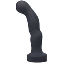 P-Spot Vibrating Onyx Black Dildo from Tantus with curved design for prostate pleasure and easy grip handle.