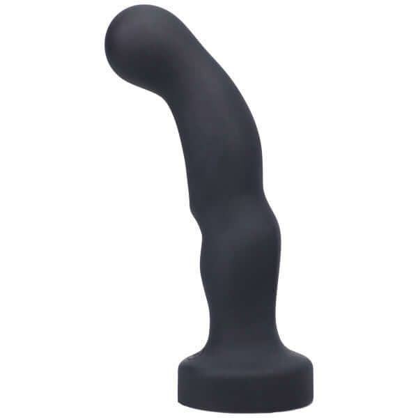 P-Spot Vibrating Onyx Black Dildo from Tantus with curved design for prostate pleasure and easy grip handle.
