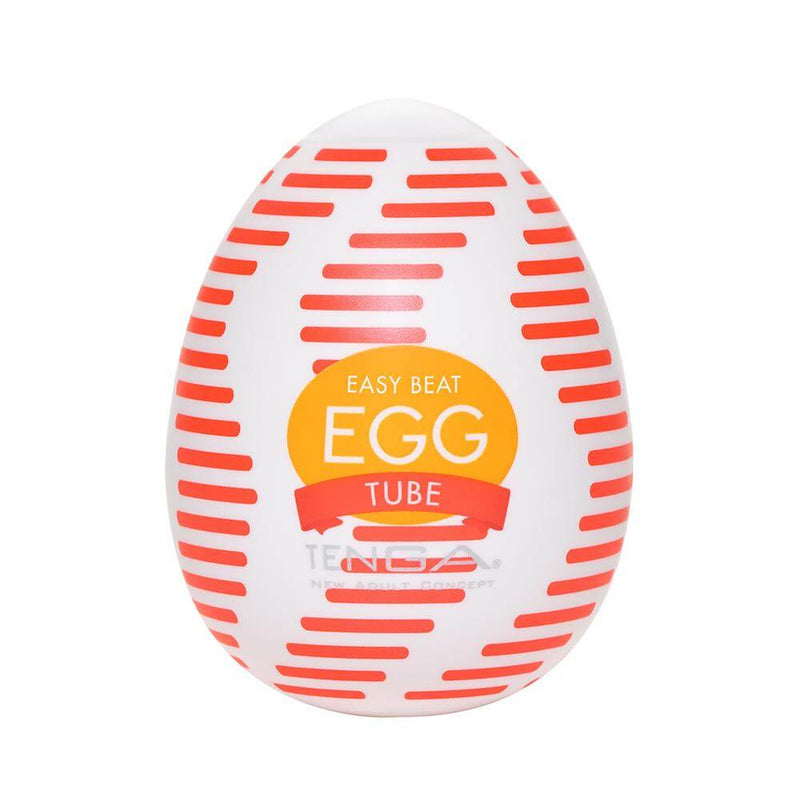 Tenga Egg Tube Easy Beat Stroker compact male masturbator with unique red stripe design for powerful sensations.