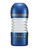 Tenga Premium Rolling Head Cup Stroker with luxurious blue and white design from the Master's Craft Series.