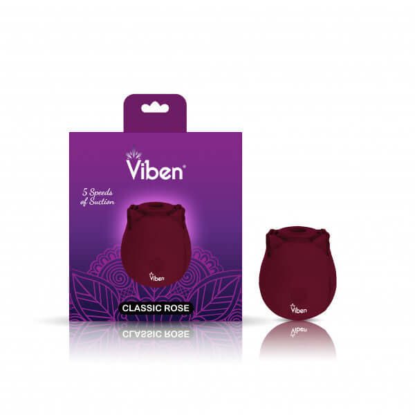 Viben Zen Classic Rose Ruby handheld clitoral and nipple stimulator with packaging featuring 5 speeds of suction.