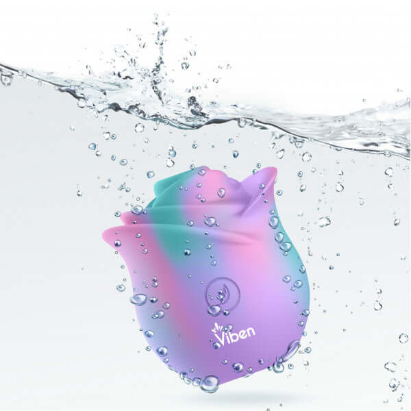 Viben Zen Rose Unicorn handheld rose-shaped stimulator in water with bubbles