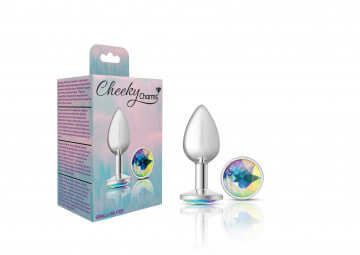 Cheeky Charms Round Clear Iridescent Silver Small Butt Plug