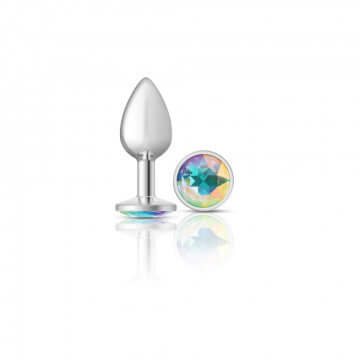 Cheeky Charms Round Clear Iridescent Silver Small Butt Plug