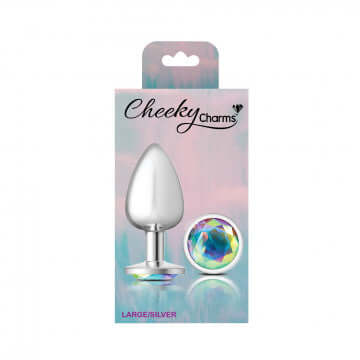 Cheeky Charms Round Clear Iridescent Large Silver Butt Plug