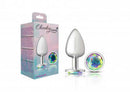 Cheeky Charms Round Clear Iridescent Large Silver Butt Plug