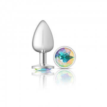 Cheeky Charms Round Clear Iridescent Large Silver Butt Plug