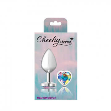 Cheeky Charms Heart Clear Iridescent Medium Silver Butt Plug