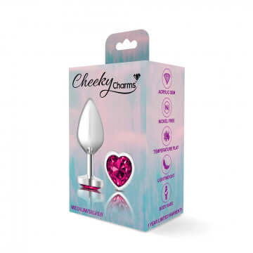 Cheeky Charms Heart Bright Pink Medium Silver Butt Plug