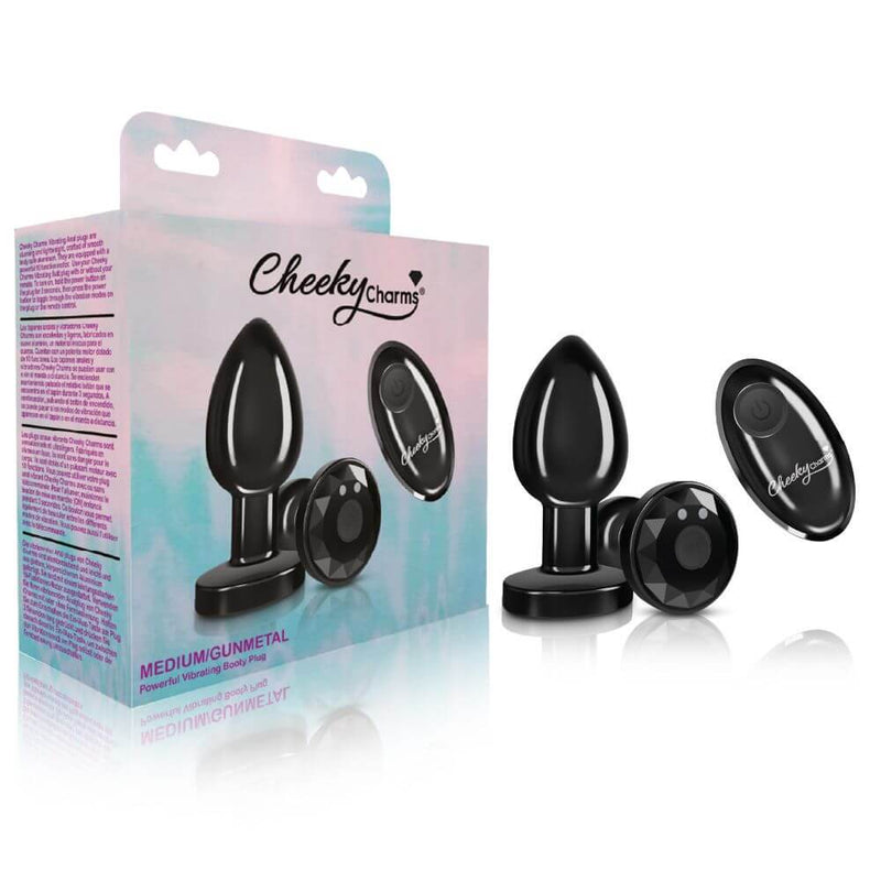 Cheeky Charms Vibrating Metal Plug Gunmetal Medium with Remote