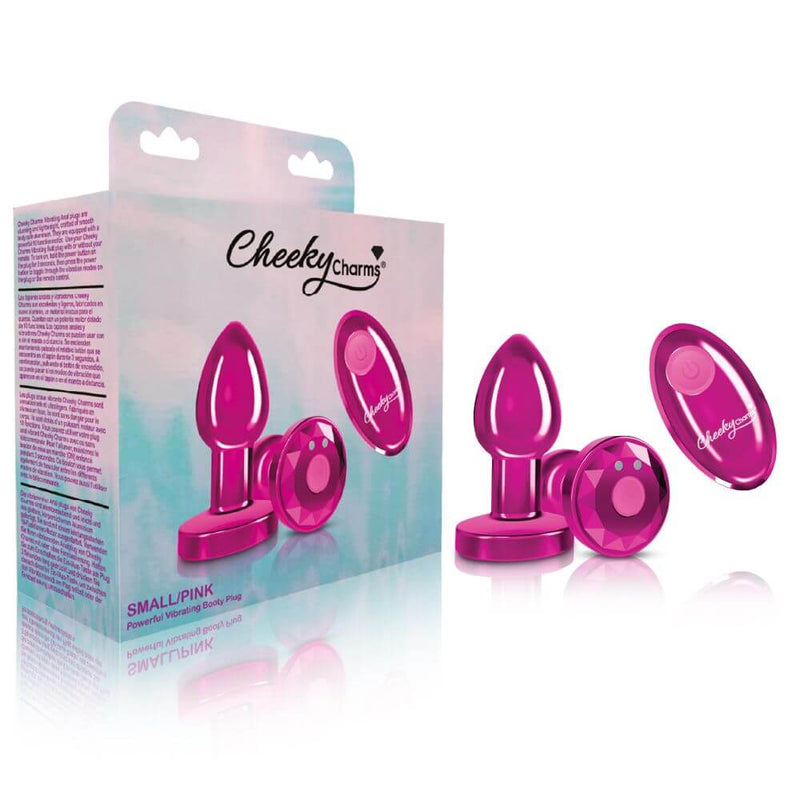 Cheeky Charms Powerful Vibrating Booty Metal Plug Pink Small with Remo Cheeky Charms Powerful Vibrating Booty Metal Plug Pink Small with Remo