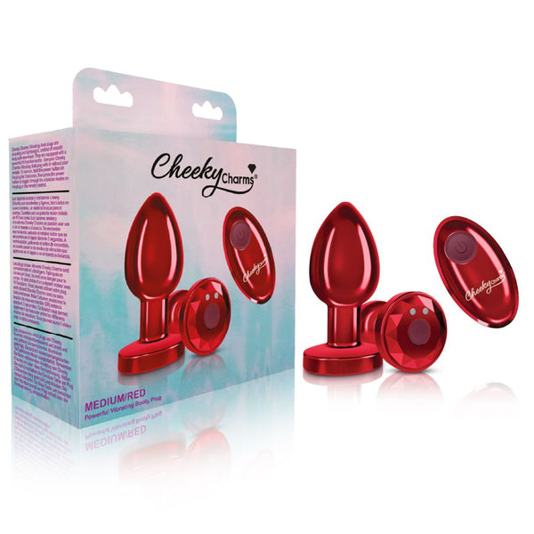Cheeky Charms Vibrating Metal Plug Red Medium with Remote