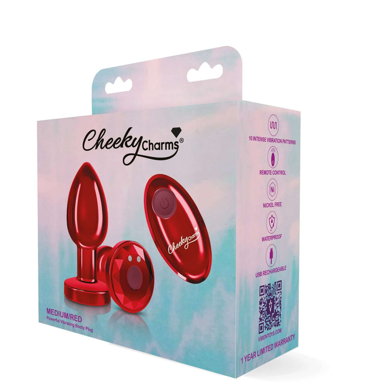 Cheeky Charms Vibrating Metal Plug Red Medium with Remote