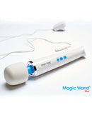 Magic Wand Plus Massager by Vibratex with classic corded design and blue buttons on white background
