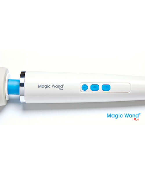 Magic Wand Plus Massager with blue buttons and classic corded design for enhanced pleasure