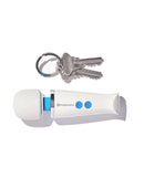 Compact Magic Wand Micro Pocket-Sized Massager by Vibratex shown with keys for size comparison