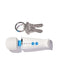 Compact Magic Wand Micro Pocket-Sized Massager by Vibratex shown with keys for size comparison