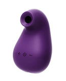 Vedo Suki rechargeable vibrating sucker in purple with suction nozzle and control buttons for customizable pleasure.