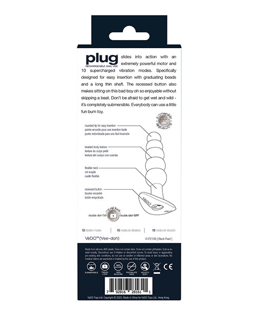 Vedo Plug Rechargeable Anal Plug Black Pearl