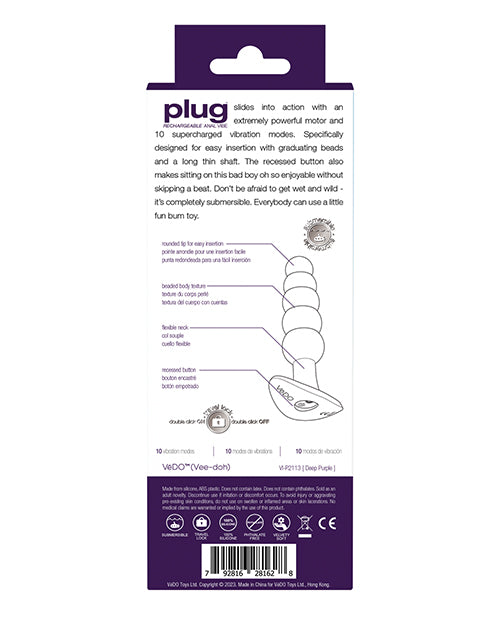 Vedo Plug Rechargeable Anal Plug Deep Purple
