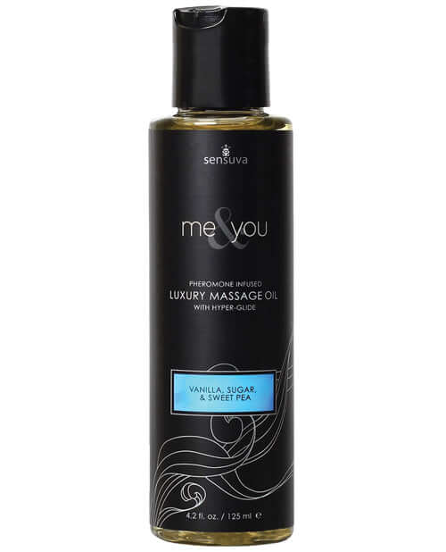 Me & You Pheromone-Infused Luxury Massage Oil 4.2 Oz Vanilla Sugar Sweet Pea Sensual Bliss Bottle