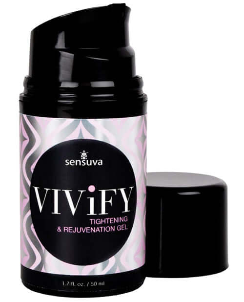 Sensuva Vivify Shrink and Rejuvenating Gel 1.7 oz bottle for enhanced comfort and pleasure, with natural ingredients for tightening and youthfulness.