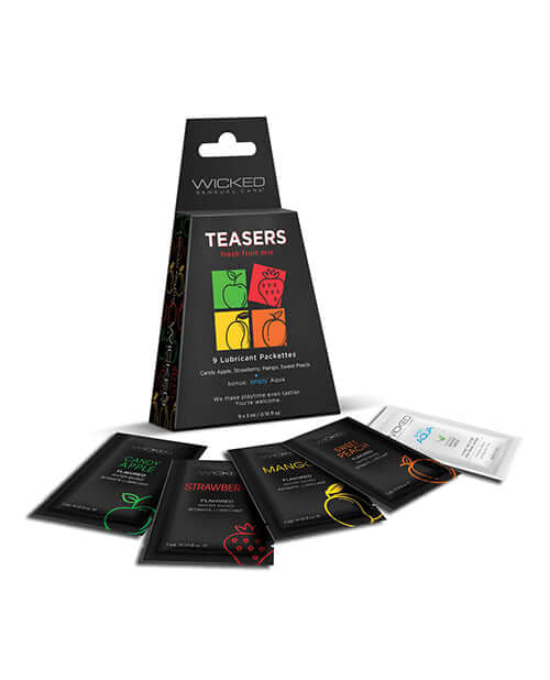 Wicked Teasers Fresh Fruit Mix - 9 Flavored Lubes, Explore 9 Fruity Flavors, Wicked Sensuals Lubricants, Variety Pack, Sensual Playtime