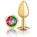 Cloud 9 Gems Gold Anal Plug Small with rainbow multicolor gem, designed for beginner use and body safe.