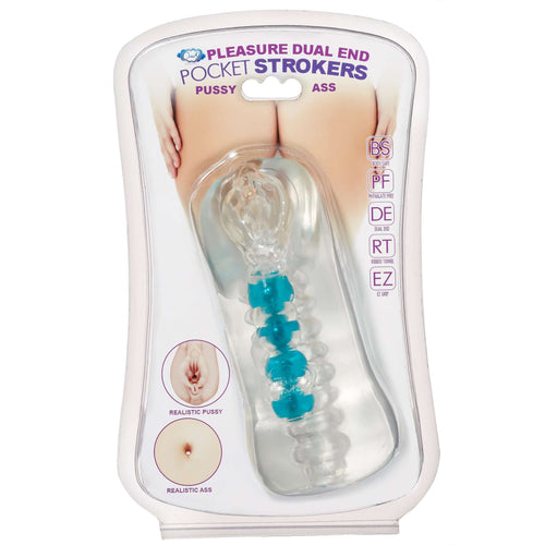 Cloud 9 Dual Ended Pleasure Pussy and Ass Stroker in packaging with clear beaded design and realistic details.