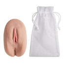 Cloud 9 Pleasure Pussy and Ass Stroker in tan with storage bag, featuring realistic design and dual ribbed tunnels.