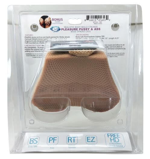 Cloud 9 Novelties realistic pussy and ass body mold in packaging with spread legs for enhanced pleasure.