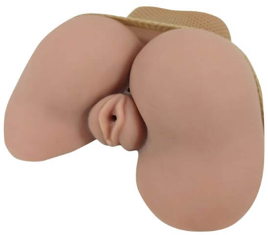Cloud 9 Novelties realistic pussy and ass body mold with spread legs in tan, featuring life-like details for enhanced pleasure.