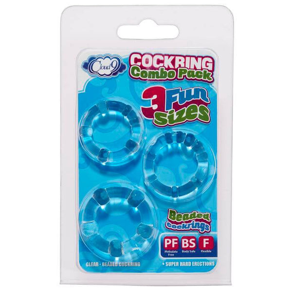 Cloud 9 Novelties Super Stretch Beaded Stay Hard Ring Combo Pack with 3 Ring Sizes