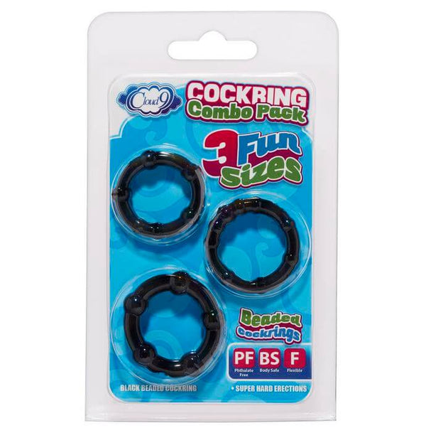 Cloud 9 Novelties Cloud 9 Super Stretch Beaded Stay Hard Ring Combo Pack Black at $3.99