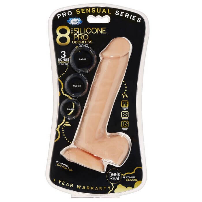 Pro Sensual Premium 8-Inch Silicone Dong with Bonus C-Rings | Realistic Feel and Versatile Pleasure