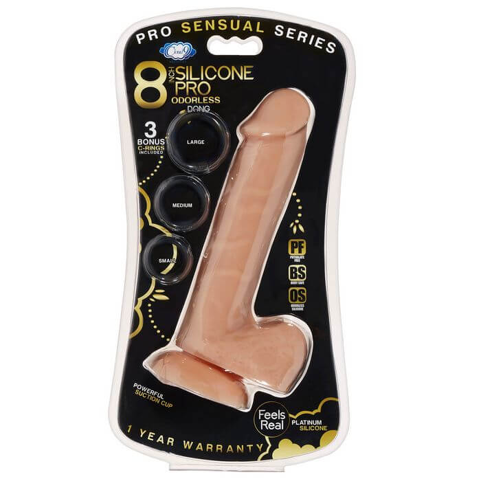 Cloud 9 Novelties Pro Sensual Premium Silicone Dong with 3 Bonus C-Rings Tan 8 inches at $22.99