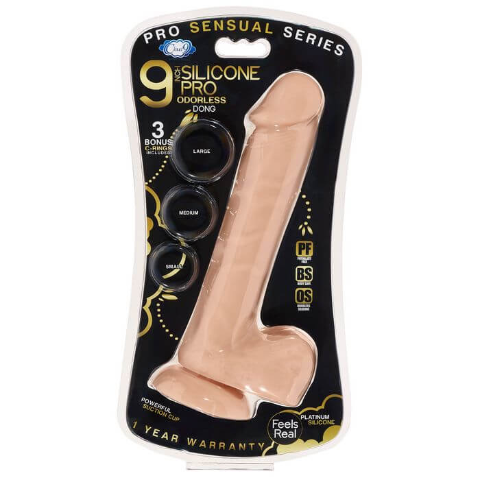 Cloud 9 Novelties Pro Sensual Premium Silicone Dong with 3 Bonus C-Rings Beige 9 inches at $27.99