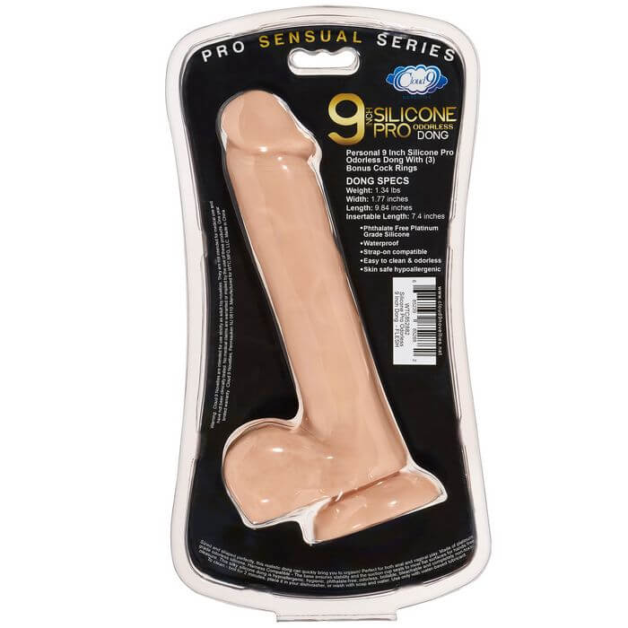 Cloud 9 Novelties Pro Sensual Premium Silicone Dong with 3 Bonus C-Rings Beige 9 inches at $27.99