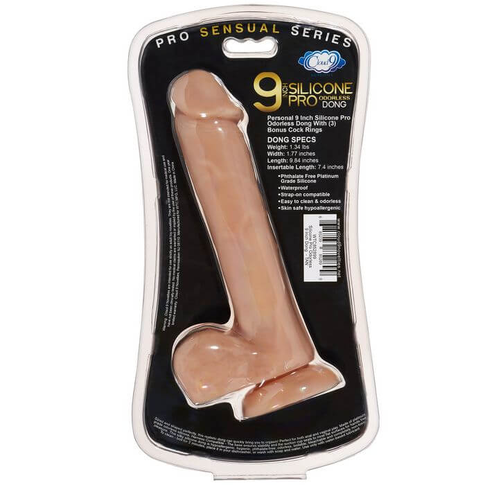 Cloud 9 Novelties Pro Sensual Premium Silicone Dong with 3 Bonus C-Rings Tan 9 inches at $29.99