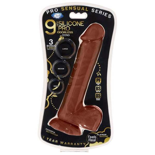 Cloud 9 Novelties Pro Sensual Premium Silicone Dong with 3 Bonus C-Rings Brown 9 inches at $29.99